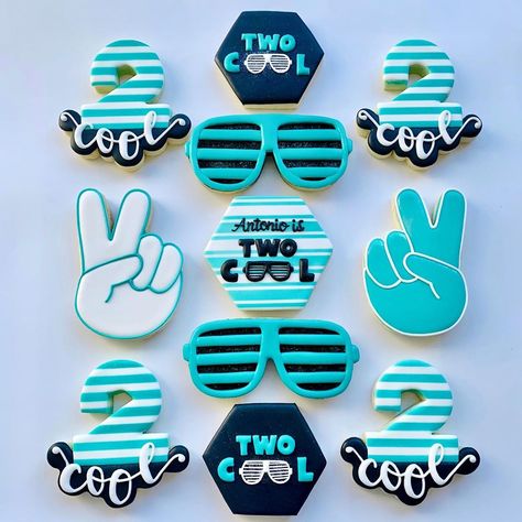 Two Cool Birthday Cookies, Two Cool Cookies, Two Cool Birthday Cake, Two Cool Birthday Party Boy, Cookie Board, 2nd Birthday Party For Boys, Aviators Sunglasses, Pool Party Themes, 2nd Birthday Boys