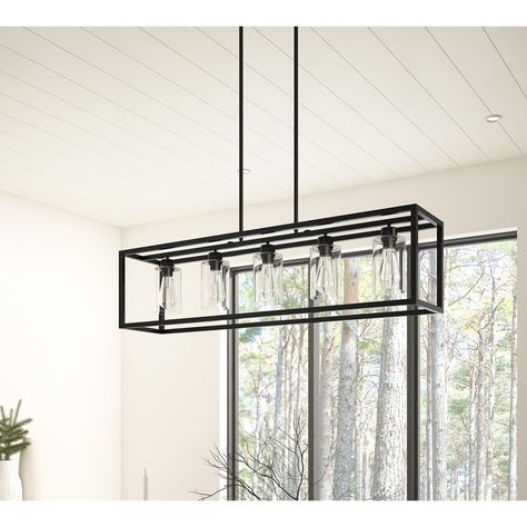 Black Iron Light Fixtures, Dining Room Light Fixtures Rectangle, Dining Room Black Light Fixtures, Modern Farmhouse Dining Room Chandelier, Frame Kitchen Island, Townhouse Upgrades, Rectangle Light Fixture, Farmhouse Chandelier Dining Rooms, Farmhouse Dining Room Chandelier