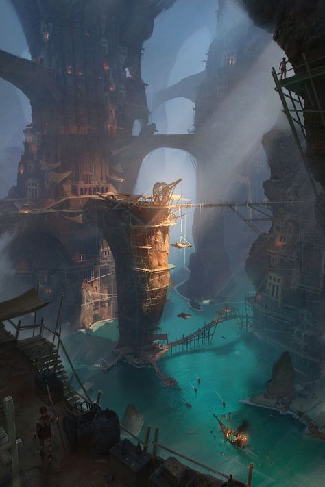 ArtStation - The Trial - Inside , Jonas Hassibi Pirate Cave, Pirate Cove, Pirates Cove, The Cave, The Ship, On Fire, Fantasy World, Dungeons And Dragons, Gate