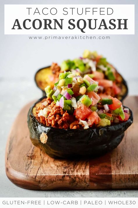 Acorn Recipe, Spring Recipes Dinner, Ground Turkey Tacos, Stuffed Acorn Squash, Acorn Squash Recipes, Fall Recipes Healthy, Acorn Squash, Squash Recipes, What To Make