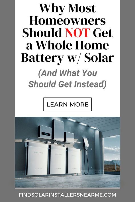 A lot of homeowners are excited about getting a whole home battery for their home. Especially those who install solar panels on their roof. But here's the dirty little secret... a solar home battery doesn't make sense for many homeowners. Yes, it's cool technology that can help you live off grid and be energy independent. But it's not quite ready for the masses. In this article, get 4 reasons to think twice about getting one for your home. #wholehomebattery #solarbatterybank #thesolaradvocate Solar Battery Storage Ideas, Solar Battery Bank, Live Off Grid, Solar Ac, Off Grid Survival, Solar Collector, Solar Panels Roof, Solar Energy Diy, Solar Power House