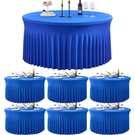 PRICES MAY VARY. 1. You will receive 6 Pack Royal Blue spandex round table cloths 132 inch fitted for 72 inch round tables. Manteles de mesa de tela para fiestas. 2. Made of Stretchy Spandex: Wrinkle Free; Stain resistant; High Quality Stitching; Washable; Ironable; Durable. You can keep it for future events. 3. Fit for 6 foot round tables: Fitted table cover is good fit for a 72" Diameter x 30" Height round table. No need to worry about the tablecloth blowing off or falling off. 4. Easy to slid Purple Table Cloth Ideas, Round Table Cloths, Skirt For Wedding, 60 Inch Round Table, Tablecloth Backdrop, Fitted Table Cover, Round Table Decor, Cloth Table Covers, Purple Table