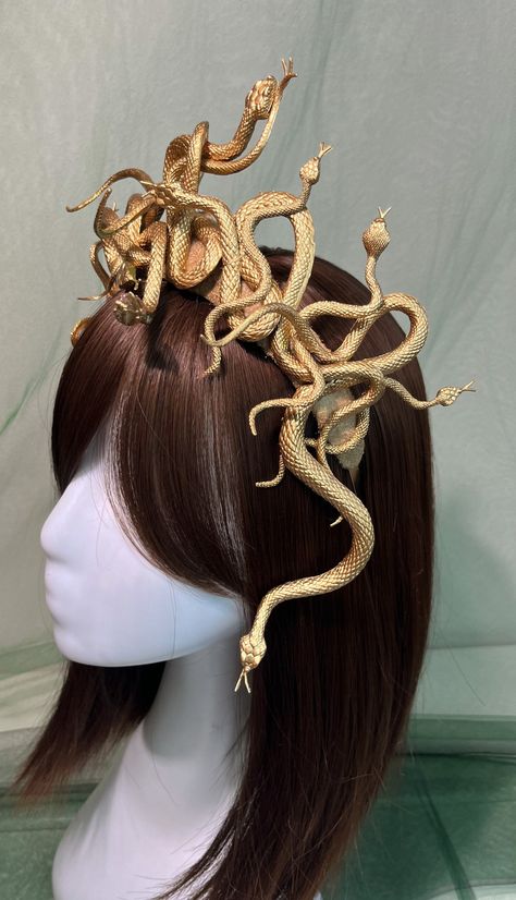 Medusa Headpiece Gothic Crown Gold Medusa Gorgon Crown - Etsy Golden Medusa Costume, Medusa Headpiece Tutorial, Popular Costumes 2023, Medusa Outfit Goddess Costume, Medusa Crown Diy, Medusa And Stone Costume, Medusa Head Piece, Diy Medusa Headpiece, Medusa Costume Outfit