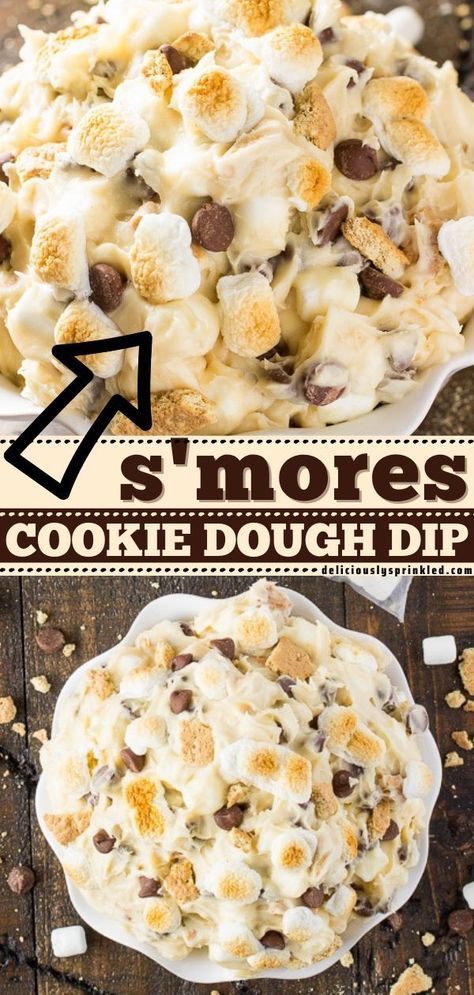 Smores Dessert Dip, Easy Cookie Dough Dip, Cookie Dough Dip Recipe, Baked Smores, Chip Dip Recipes, Easy Cookie Dough, Smores Cookie, Smores Dip, Dessert Dip