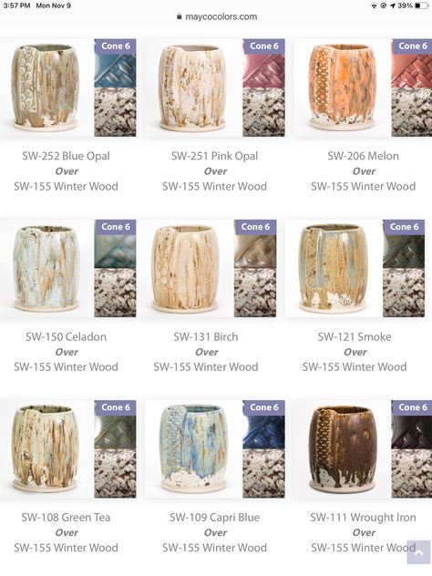 Mayco Winter Wood combinations Mayco Amaco Glaze Combinations, Mayco Stoneware Glazes, Winter Wood Glaze Combos, Amaco Snow Combinations, Mayco Winter Wood Combinations, Mayco Glaze Combos, Ceramic Glaze Combinations, Mayco Winter Wood, Winter Wood Glaze