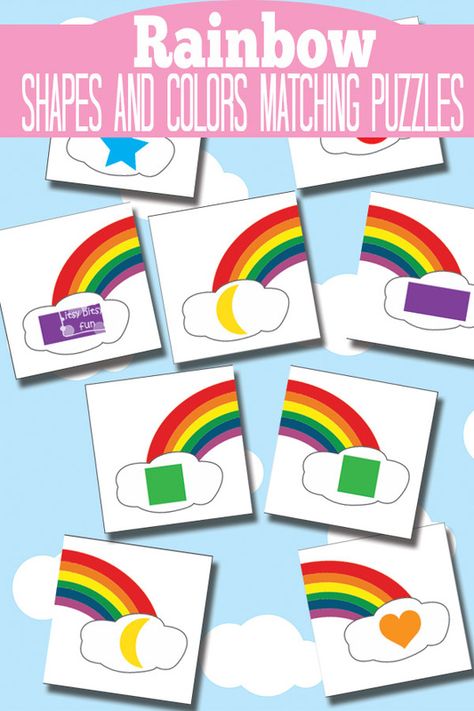 Rainbow Shape and Color Matching Puzzles {Busy Bag} All About Rainbows, Shape Learning, Puzzles Printable, March Themes, Rainbow Activities, Weather Theme, Monthly Planning, Preschool Colors, Shapes Preschool