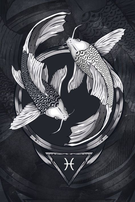 Egyptian Eye Tattoos, Koi Dragon, Dragon Wallpaper Iphone, Wallpaper Black And White, Zodiac Cards, Pisces Tattoos, Astrology Pisces, Alien Tattoo, Zodiac Sign Tattoos