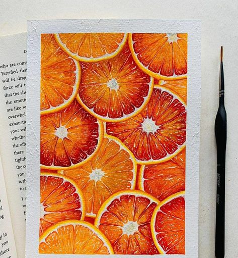 Food Art Painting, Orange Painting, Gouache Art, Art Painting Gallery, 수채화 그림, Fruit Painting, Nature Art Painting, Fruit Art, Color Pencil Art