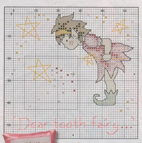 Add a little pocket to hold a tooth Tooth Fairy Pillow Diy, Fairy Cross Stitch Pattern, Tooth Fairy Pillow Pattern, Fairy Cross Stitch, Tooth Pillow, Cross Stitch Fairy, Cross Stitch Angels, Tooth Fairy Pillow, Baby Cross