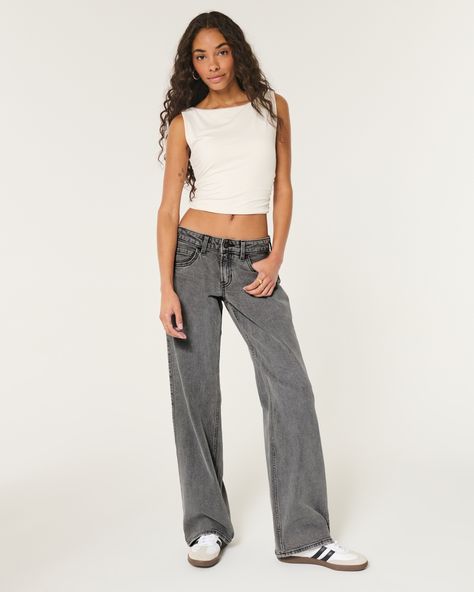 Women's Low-Rise Washed Black Baggy Jeans | Women's Bottoms | HollisterCo.com Low Waisted Baggy Jeans, Grey Baggy Jeans, Black Baggy Jeans, Low Rise Baggy Jeans, Low Waist Jeans, Women's Bottoms, Comfortable Jeans, Grey Jeans, Low Rise Jeans