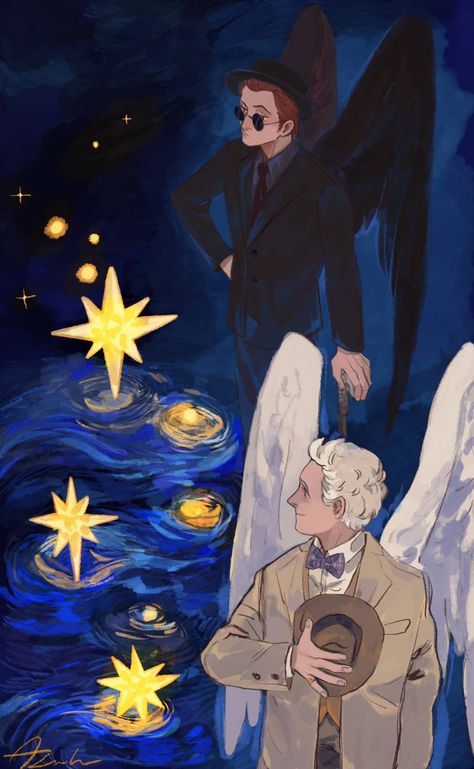 Good Omens Book, Ange Demon, Good Omens, Angels And Demons, Good Old, Serie Tv, Art Inspo, Cute Wallpapers, Beautiful Art