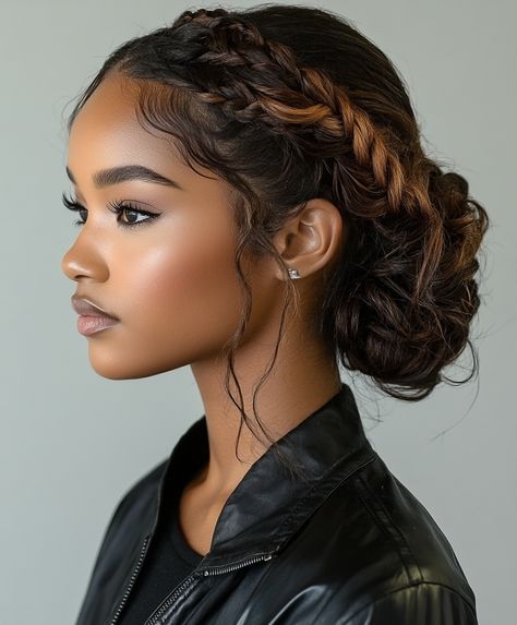 🌸 Sophisticated Curly Updo With Braid Glamorous Braids Updo Hairstyle Updo With Braid, French Roll Hairstyle, Braids Updo, French Roll, Curly Styles, Lasting Curls, Roll Hairstyle, Curly Updo, Curly Hair Updo