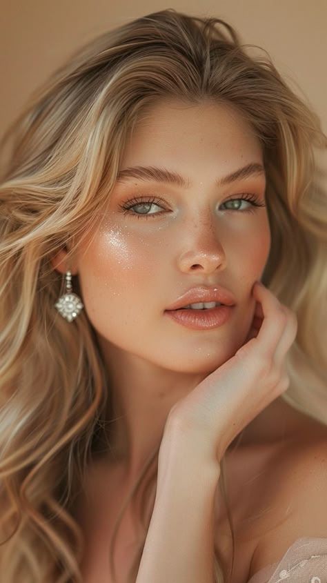 Beach Makeup Look Summer Sun Kissed, Summer Makeup 2024, Garden Party Makeup, Golden Bridal Makeup, Soft Peach Makeup, Beach Bridal Makeup, Sunny Makeup, Peachy Makeup Look, Coral Makeup