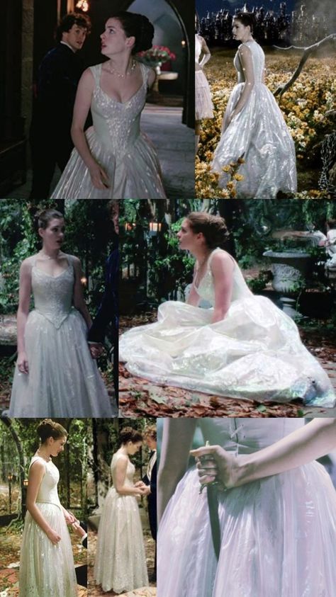 Ella Enchanted White Dress, Ella Enchanted Outfits, Ella Enchanted Wedding Dress, Ella Enchanted Dress, Ella Enchanted Costume, Romcom Outfits, Ella Enchanted Movie, Movie Dresses, Enchanted Dress