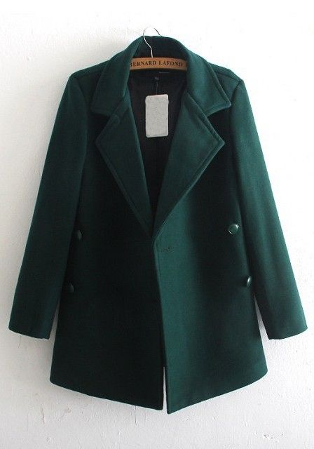 . Dark Green Coat, Green Wool Coat, Woolen Coat Woman, Women Overcoat, Latest Street Fashion, Green Coat, Turndown Collar, Woolen Coat, Clothes Ideas