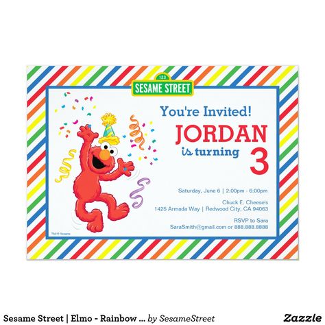 Sesame Street | Elmo - Rainbow Birthday Invitation  #elmopartyinvitation #sesamestreetbirthdayparty #elmobirthdayparty #elmobirthdayinvitation Rainbow 3rd Birthday, Deer Hunting Birthday, Sesame Street Birthday Invitations, 3rd Birthday Invitation, Hunting Birthday, Rainbow Birthday Invitations, Sesame Street Elmo, Sesame Street Birthday Party, Colorful Invitations