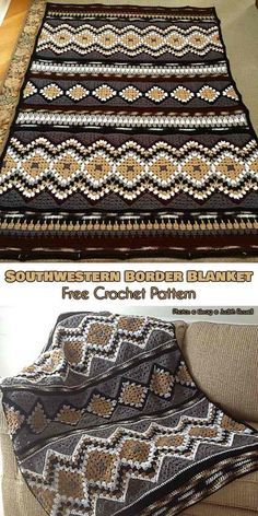 The Southwestern Border Blanket was based on the Modular SouthWest Design-it-Yourself by Judith Russell. This beautiful geometric pattern is sure to fir with any decor, and look good as a blanket, throw or cover. For more free designs every day follow us on Facebook. Link to that pattern is below. #freecrochetpatterns #crochetblanket #retro Crochet Afgans, Crochet For Beginners Blanket, Crochet Blanket Afghan, Facebook Link, Southwest Design, Trendy Sewing, Start Knitting, Afghan Patterns, Blanket Knitting