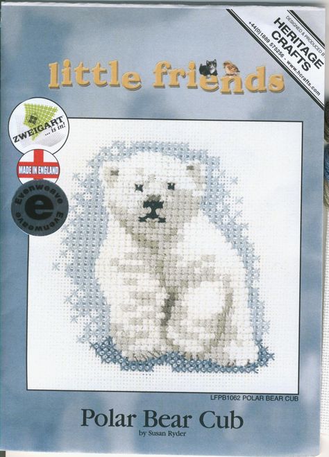 Polar Bear Cross Stitch, Pretty Cross Stitch, Chorus Line, Friend Crafts, Heritage Crafts, Applique Kit, Pola Kristik, Bear Cub, Beadwork Patterns