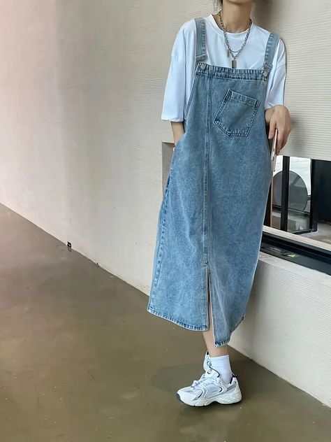 Denim Suspenders, Robes Glamour, Vestidos Retro, Robes D'occasion, Strap Skirt, Denim Overall Dress, High Waist Denim, Summer Denim, Suspender Dress