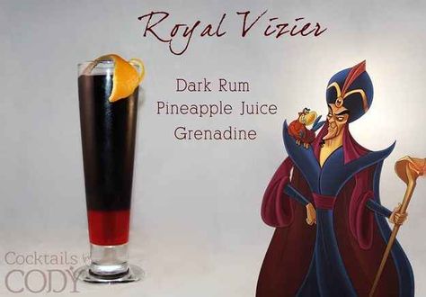 "Royal Vizier" | 29 Disney-Themed Cocktails You Need To Try ASAP Disney Princess Cocktails, Grenadine Cocktail, Princess Drinks, Bacardi 151, Vodka Orange, Disney Inspired Cocktails, Disney Cocktails, Absolut Citron, Disney Princess Villains