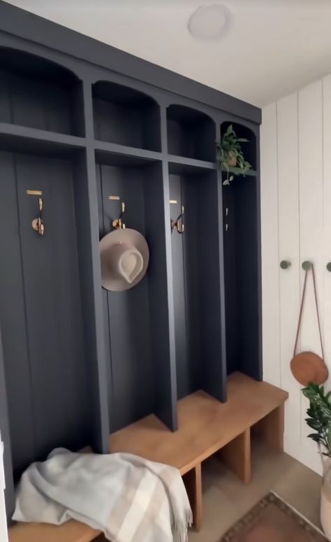 Entry Way Locker Closet, Mudroom Lockers, Entryway Bench Storage, Mudroom Design, Drop Zone, Small Laundry Room, Laundry Mud Room, Mud Room, How To Turn