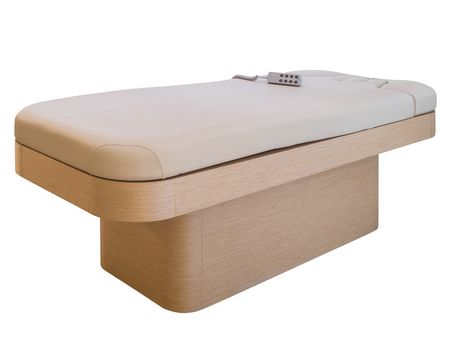 Electric massage bed NINFEA by Nilo Wooden Cladding, Massage Bed, Spa Equipment, Yacht Interior, Massage Table, Nature Inspired Decor, Spa Design, Luxury Spa, Spa Massage