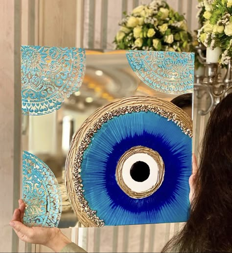 Mirror Painting Ideas, Diy Resin Wall Art, Resin Evil Eye, Evil Eye Wall Art, Eye Wall Art, Hamsa Art, Evil Eye Decor, Canvas Art Painting Acrylic, Evil Eye Art