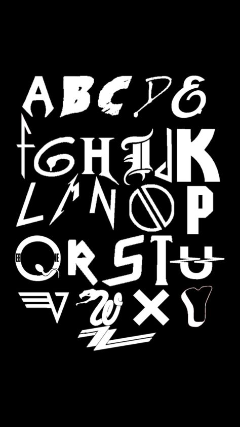 Alphabet logo rock ‘N’ roll – Sunnyshickh269@www.com Punk Typography, Metal Typography, Typography Fonts Alphabet, Band Logo Design, Music Vibe, Poster Rock, Graffiti Lettering Alphabet, Alphabet Logo, Patch Ideas