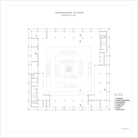 Gallery of Stuttgart City Library / Yi Architects - 9 Stuttgart City Library, Stuttgart Library, Library Floor Plan, Library Plan, Library Architecture, City Library, Site Analysis, Site Plans, Space Interiors