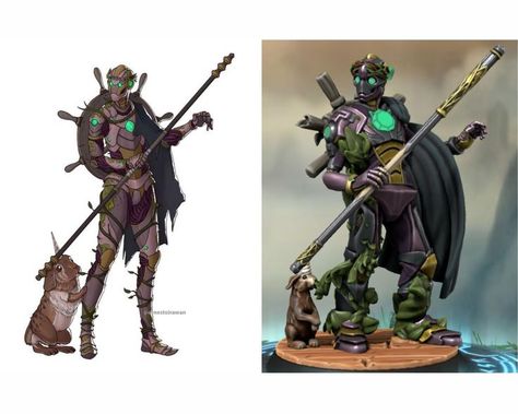 This was some very tricky coloring! So glad we have the new animals though! Original art by Ernesto Irawan https://www.artstation.com/artwork/8exmb6 https://www.heroforge.com/load_config%3D37117175/ Warforged Druid, Ernesto Irawan, Custom Miniatures, Hero Forge, Cool Swords, Dnd Art, Warhammer 40k, Dungeons And Dragons, Original Art