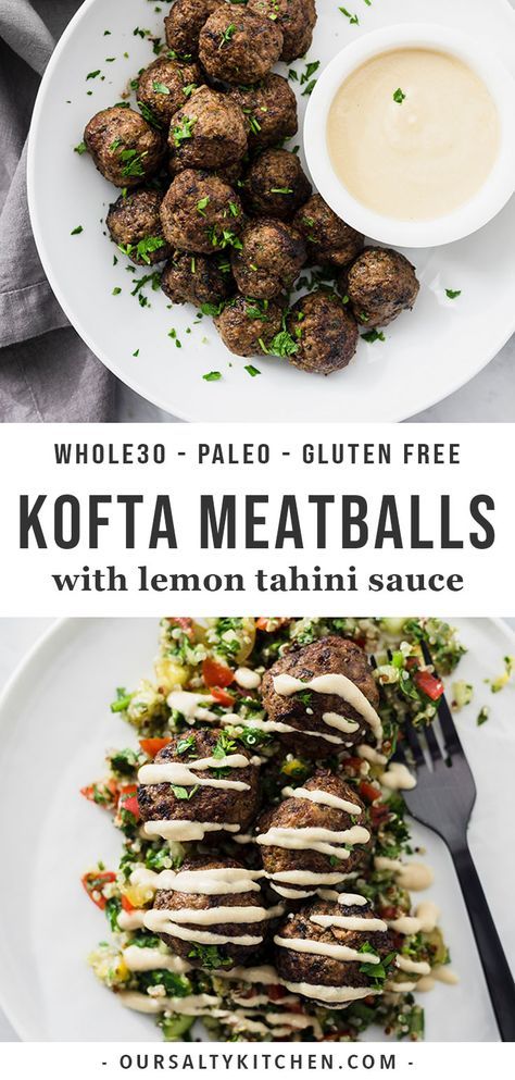 Lebanese beef kofta meatballs are a satisfying appetizer, snack or easy dinner recipe. Naturally paleo, Whole30, and gluten free, these middle eastern spiced spiced meatballs are pan seared then baked, and smothered with tangy lemon tahini sauce. These kid friendly, flavor packed meatballs are a delicious way to bring Lebanese flavor to your Whole30 meal plan! #whole30 #meatballs Whole30 Meatballs, Spiced Meatballs, Meatballs Beef, Kofta Meatballs, Beef Kofta, Whole30 Beef, Meatballs Recipes, Lemon Tahini Sauce, Whole 30 Meal Plan