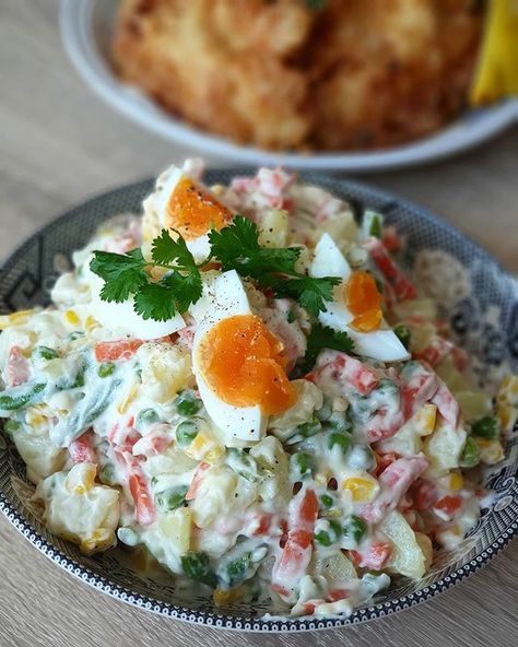 Portuguese Potato Salad ❦ Salada Russa Portuguese Potato Salad, Portuguese Salad Recipes, Portuguese Salads, Portuguese Potatoes Recipes, Portuguese Salad, Portuguese Potatoes, Macaroni Salads, Carrots Green Beans, Portuguese Dishes