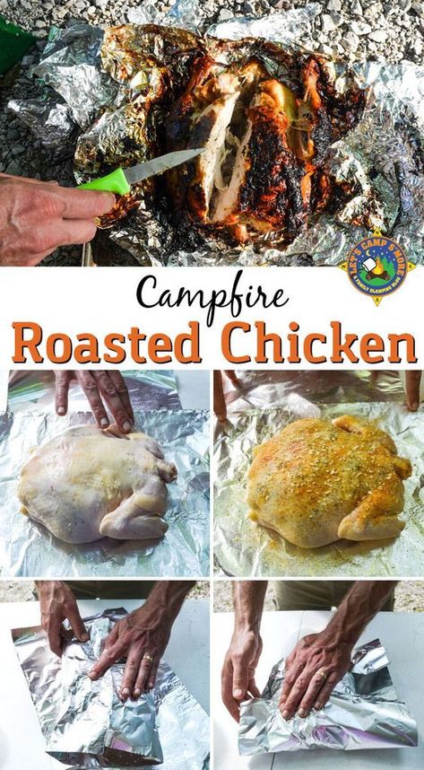 Whole Chicken Over Campfire, Roasting A Whole Chicken, Thanksgiving Camping, Keto Camping, Campfire Chicken, Dutch Oven Camping Recipes, Chicken Keto, Camping Dishes, Camping Dinners