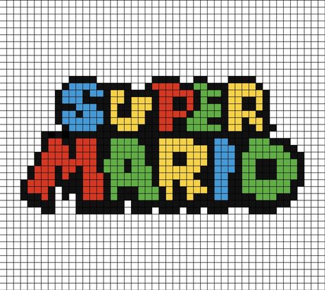 A pixel art template of the Super Mario logo (this is a larger image, for the cover section of the Mario section in Pinterest). Super Mario Logo, Nintendo Crafts, Mario Logo, Perler Bead Mario, Anime Crafts Diy, Art Perle, Easy Pixel Art, Pixel Art Templates, Pixel Drawing