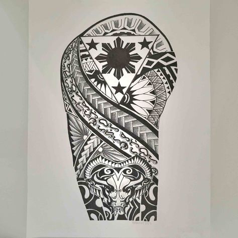 Pinas Alibata Tattoo Design, 3 Stars And A Sun, Maori Tattoo Designs, Maori Tattoo, Three Star, Shoulder Tattoo, Polynesian Tattoo, Tattoo Design, The Sun