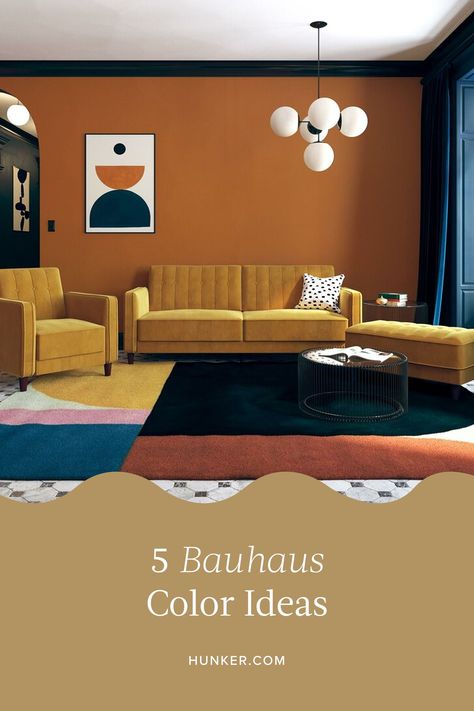 Bauhaus House Interior, Bauhaus Small Apartment, Mid Century Bauhaus Interior, Bau Haus Interior Design, Bauhaus Style Living Room, Bauhaus Interior Design Kitchen, Bauhaus Office Design, Bauhaus Home Decor, Bauhaus Interior Design Bedroom