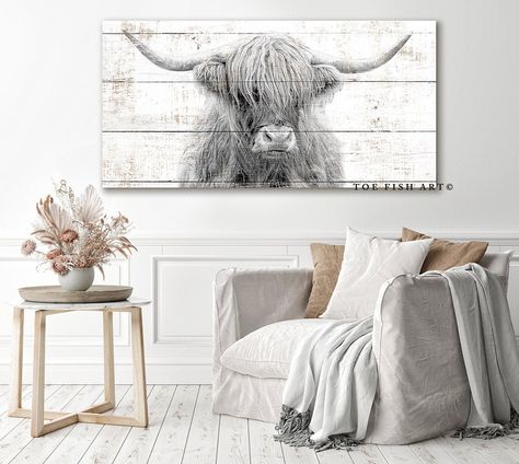 Highland Cow Canvas Print Modern Farmhouse Wall Decor - Etsy UK Entryway Art, Modern Farmhouse Wall Decor, Highland Cow Canvas, Highland Cow Print, Cow Pictures, Cow Canvas, Cow Painting, Seasons Change, Vintage Living Room