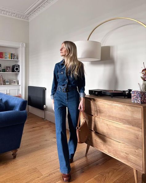 Jo-Ann Alari 🙋🏼‍♀️ on Instagram: "There’s a new denim jumpsuit in town & I’m all over it 💙🙌🏼 Jumpsuit - @sezane * Bag - @jwpei_official * Boots - @jonak *pr product" Jo Ann Alari, Denim Jumpsuit Outfit Winter, Sezane Bag, Denim Jumpsuit Outfit, Jumpsuit Outfit, 2024 Vision, Autumn Aesthetic, Denim Jumpsuit, Over It