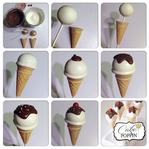 ice cream cone cake pop tutorial Cake Pop Receita, Ice Cream Cone Cake Pops, Ice Cream Cake Pops, Cake Popsicles, Cake Pop Tutorial, Ice Cream Cone Cake, Cake Ball, Ice Cream Birthday Party, Cake Pop Recipe