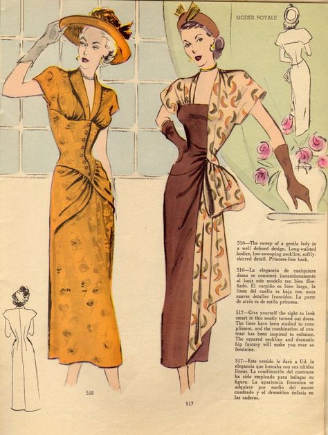 Adore! #vintage #1940s #fashion #dresses Old Fashion Magazine, 40's Fashion, Swag Dress, 1940's Fashion, Patron Vintage, Fashion 1940s, Fashion Illustration Vintage, Vintage Dress Patterns, Lucille Ball