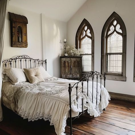 MASHUP - Gothic / Farmhouse Gothic Farmhouse Bedroom - ok so I am totally down with this style. Light or dark, it just works 😍 ~ Photos… | Instagram Cozy Farmhouse Bedroom Ideas, Farmhouse Gothic, Gothic Farmhouse, Cozy Farmhouse Bedroom, Farmhouse Bedroom Ideas, Goth Home Decor, Cozy Farmhouse, Elegant Bedroom, Gothic Home Decor