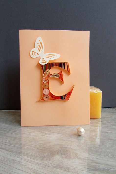 Quilling E Letter Card, Alphabet card, Monogram Card, Art card, Personalized Card, letter art, lette Quilling Birthday Cards, E Monogram, Monogram Stationary, Letter Card, Custom Stationary, Art Quilling, Custom Character, Goddaughter Gifts, 40th Birthday Cards