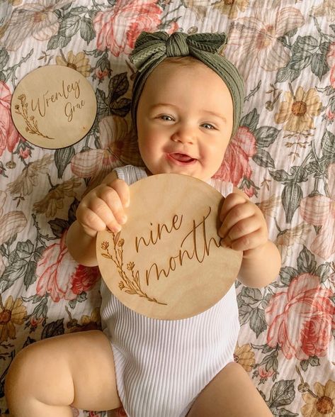 Wooden Milestone, 9 Month Old Baby, Month Signs, Milestone Pictures, Monthly Photos, Nine Months, Milestone Cards, Girls Show, Baby Milestones