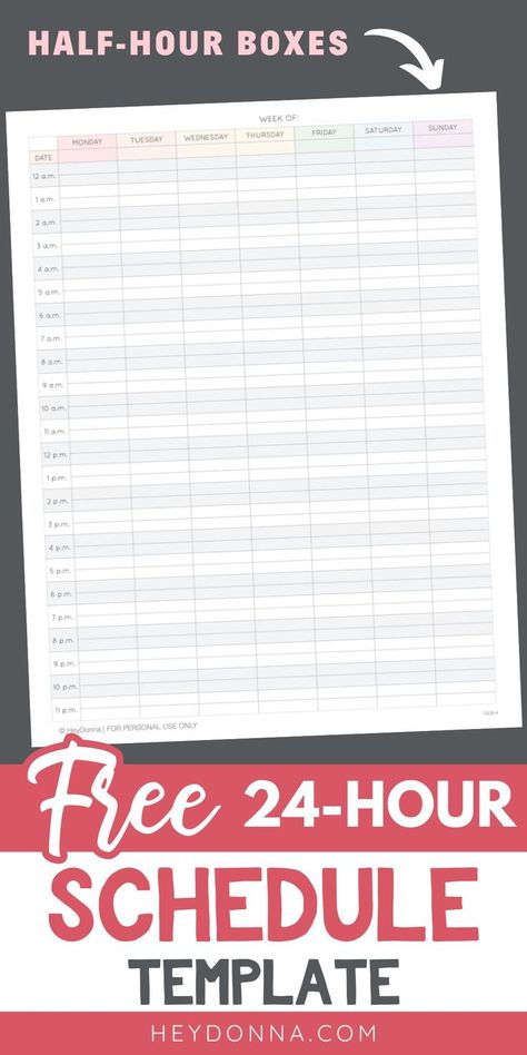 24-hour weekly Calendar Template Schedule Printable Free, Time Management Printable, Weekly Planner Printable Templates, Weekly Calendar Template, Weekly Schedule Printable, Weekly Schedule Planner, Weekly Planner Free Printable, Weekly Hourly Planner, Weekly Planner Free