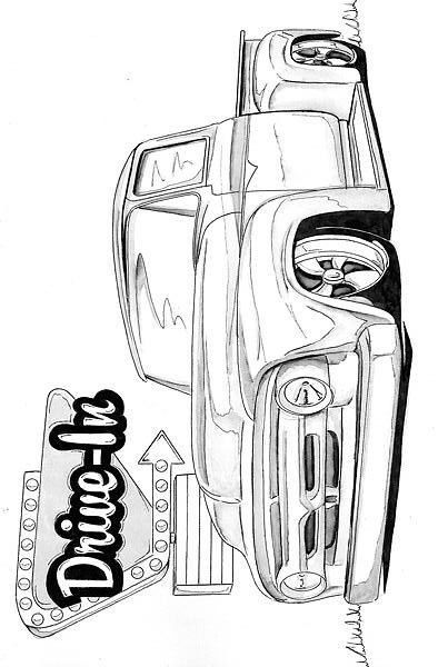 Mamalona Drawings, Classic Cars Coloring Pages, Old Car Drawing Easy, Lowrider Coloring Pages, Old Car Coloring Pages, Low Rider Cars Drawing, Truck Drawing Sketches, Chicano Coloring Pages, Cartoon Cars Drawing Simple