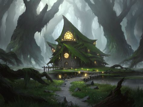 Fantasy Cabin, Witch Hut, Dnd Backgrounds, Fantasy Witch, Magic House, Bg Design, Mtg Art, Cabin Art, By Any Means Necessary