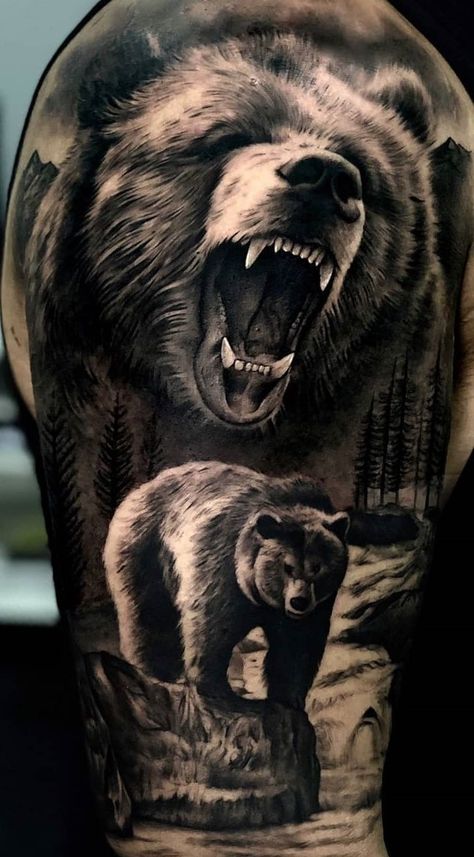 Nous espérons que vous avez apprécié notre interprétation de ce tatouage et que vous avez appris quelque chose de nouveau! Bear Hand Tattoo, Black Bear Tattoo, Grizzly Bear Tattoos, Pattern Tattoos, Beer Tattoos, Cubs Tattoo, Wolf Tattoos Men, Bear Tattoo Designs, Animal Sleeve Tattoo