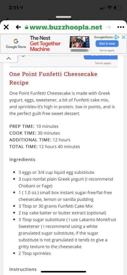 Funfetti Cheesecake, Funfetti Cake Mix, Butterscotch Pudding, Funfetti Cake, Ww Recipes, Guilt Free, Weight Watchers Meals, Greek Yogurt, Weight Watchers