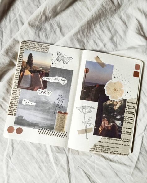 Postcard Scrapbook Ideas, Scrapbook Ideas Minimalist, Simple Aesthetic Scrapbook Ideas, Scrapbook Style Poster, Minimalistic Scrapbook, Diy Photo Album Ideas Scrapbooking, Collage Scrapbook Ideas, Photo Journal Ideas Memories Scrapbook, Scarp Booking Ideas Aesthetic