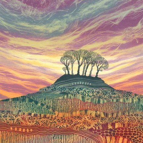 Contemporary British landscape artist Rebecca Vincent Pottery Landscape, Rebecca Vincent, Vincent Art, Uk Landscapes, Landscape Art Prints, Sunrise Landscape, Uk Artist, Tree Line, Red Sky